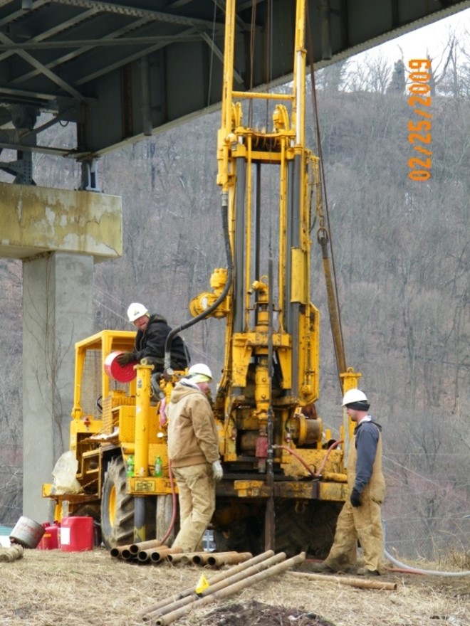 photo of an all-terrain rig drilling